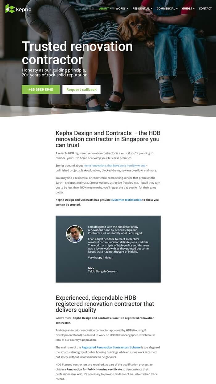 Kepha Design and Contracts website designed and developed by Emerge mLab (Singapore)