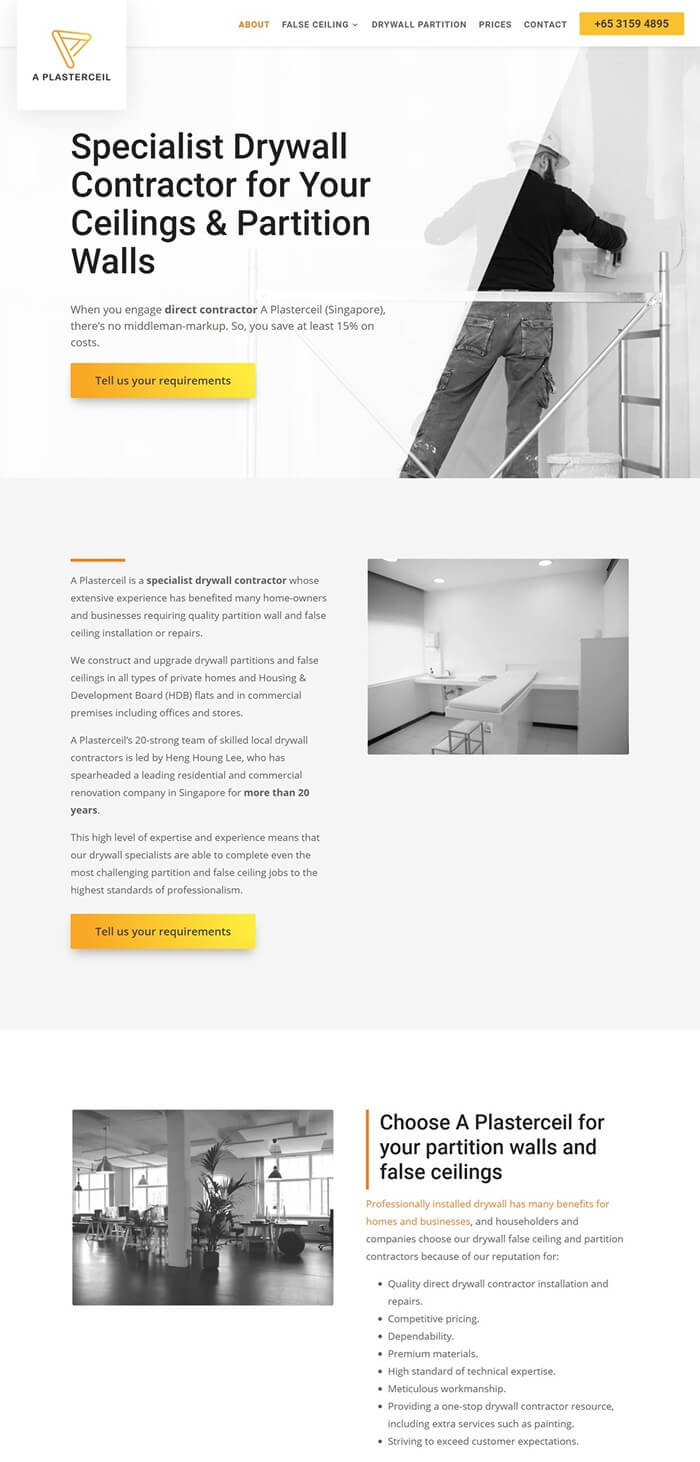 A Plasterceil website designed and developed by Emerge mLab (Singapore)