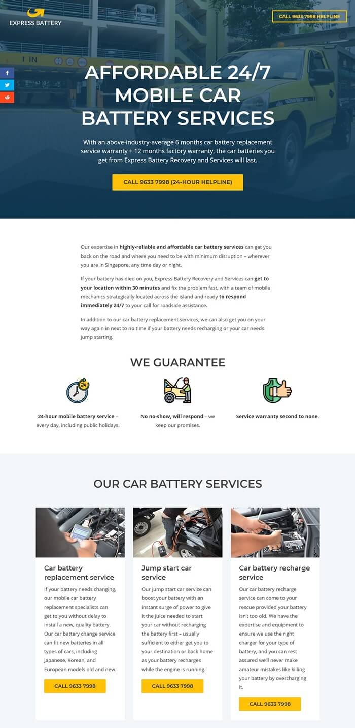 Express Battery Recovery and Services website designed and developed by Emerge mLab (Singapore)