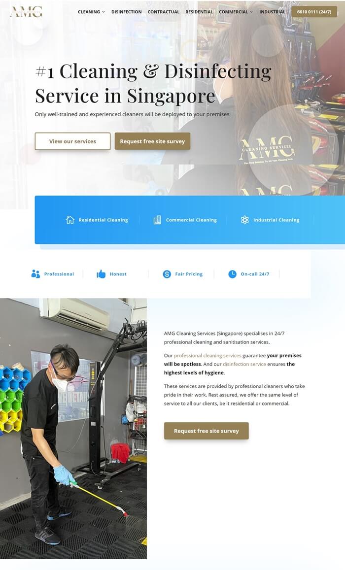 AMG Cleaning Services website designed and developed by Emerge mLab (Singapore)