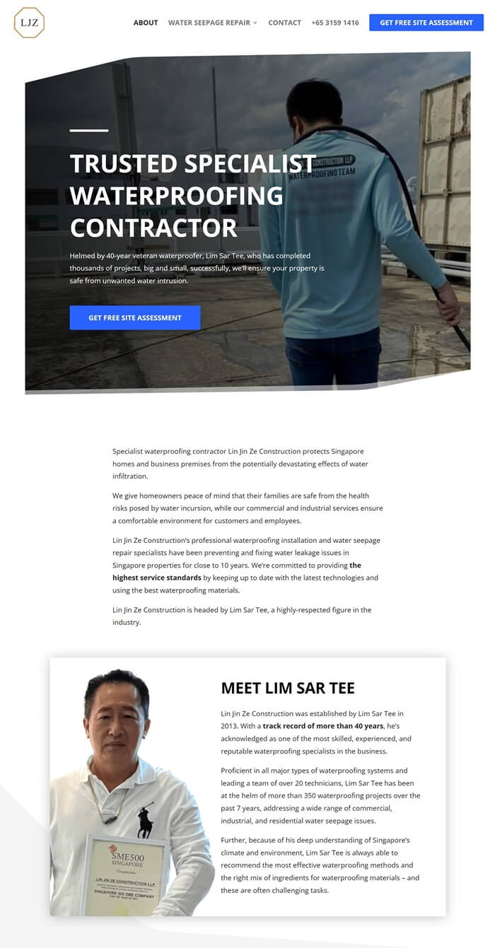Lin Jin Ze Construction LLP website designed and developed by Emerge mLab (Singapore)